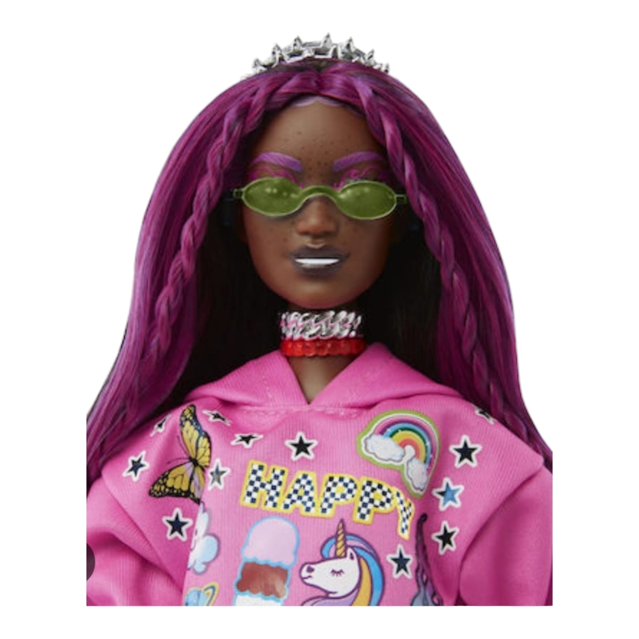 Prachtige, roze barbie pop met donkere huidskleur. Te koop bij Colourful Goodies.
